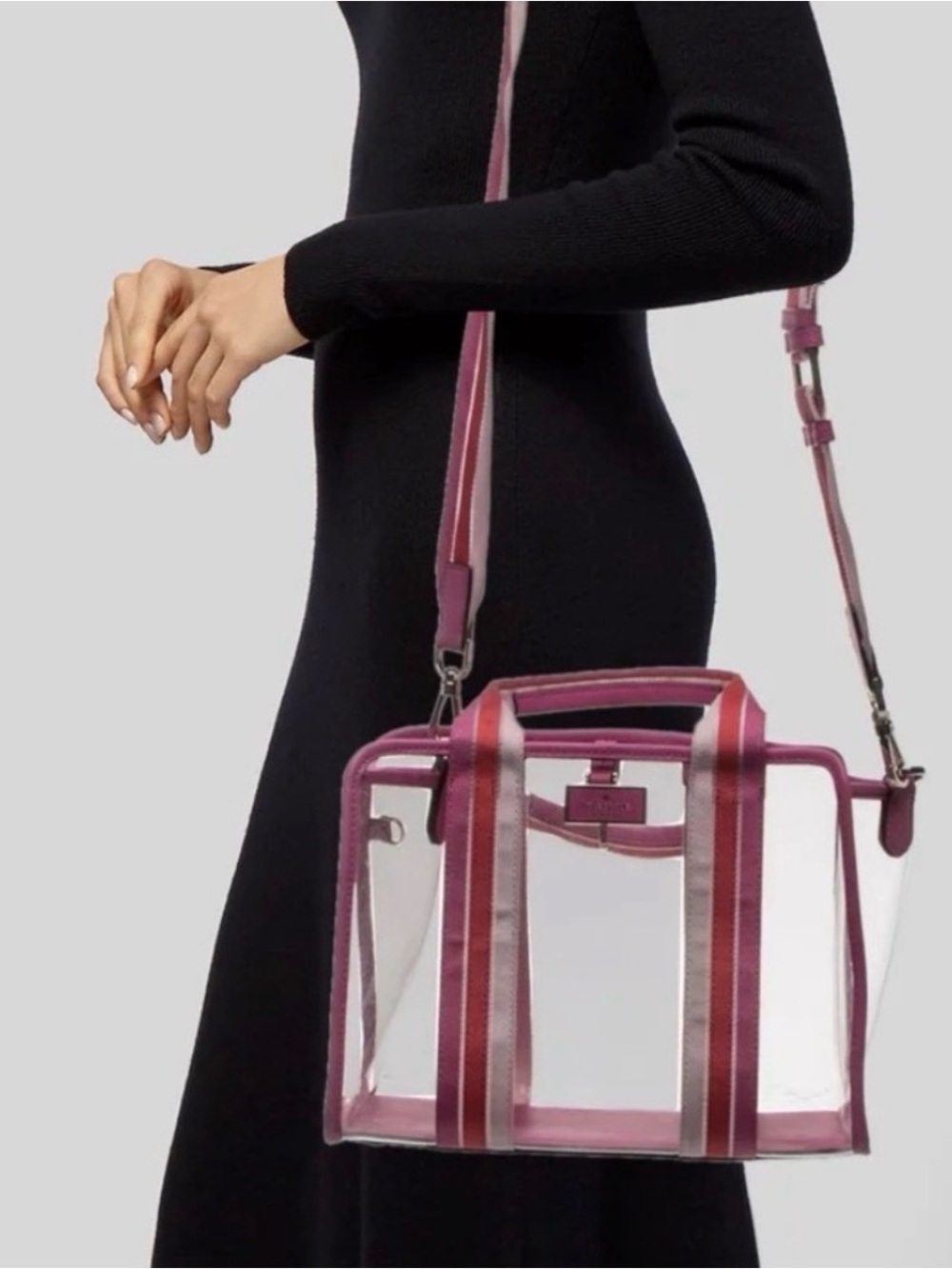 Kate Spade Clear Tote Bag with Pink Trim and Striped Strap